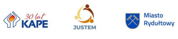 Logotypy KAPE, Miasta Rydułtowy i projektu JUSTEM 