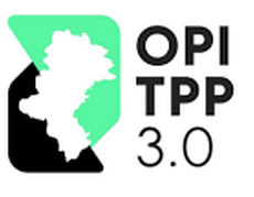 Logo OPI TPP 3.0 kontury mapy województwa śląskiego na czarno-zielonym tle.