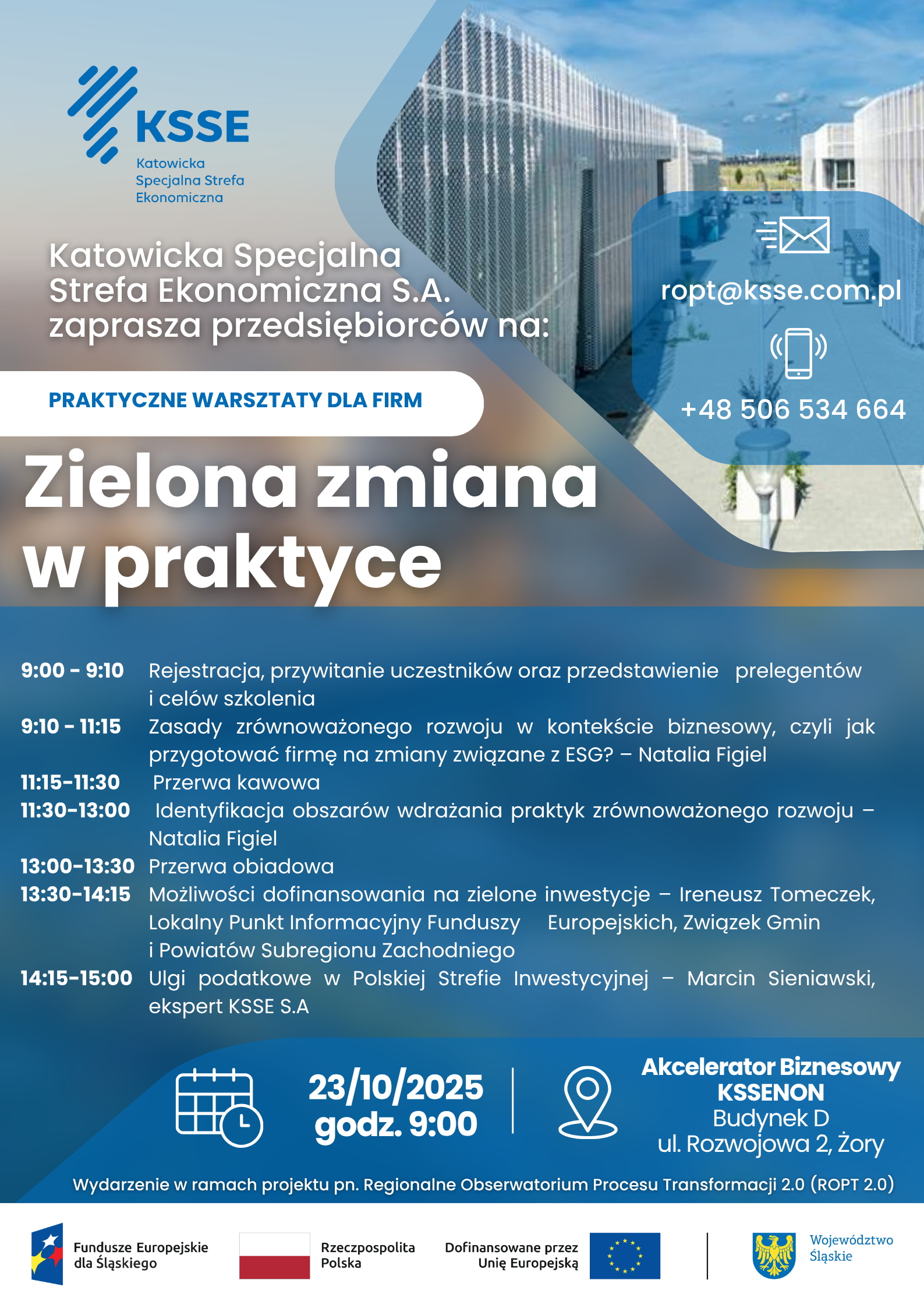 Zaproszenie na warsztaty dla przedsiębiorców organizowane przez KSSE S.A.w dniu 23.10.2025 r. w Żorach.png