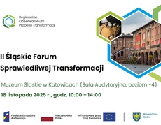 Baner II Śląskiego Forum Sprawiedliwej Transformacji organizowanego przez Urząd Marszałkowski Województwa Śląskiego w dniu 18 listopada 2025 r. w Muzeum Śląskim w Katowicach.