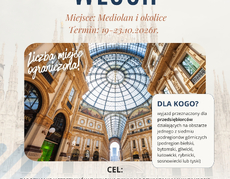 Zaproszenie na wizytę studyjną do Włoch dla przedsiębiorców z 7 podregionów górniczych organizowaną przez Katowicką Specjalną Strefę Ekonomiczną S.A. w dniach 19-23.10.2026 r.  U góry jest logo Regionalnego Obserwatorium Procesu Transformacji i Katowickiej Strefy Ekonomicznej S.A. Na dole grafiki są logotypy Unii Europejskiej, Programu Fundusze Europejskie dla Śląskiego, flaga Polski oraz herb województwa śląskiego.