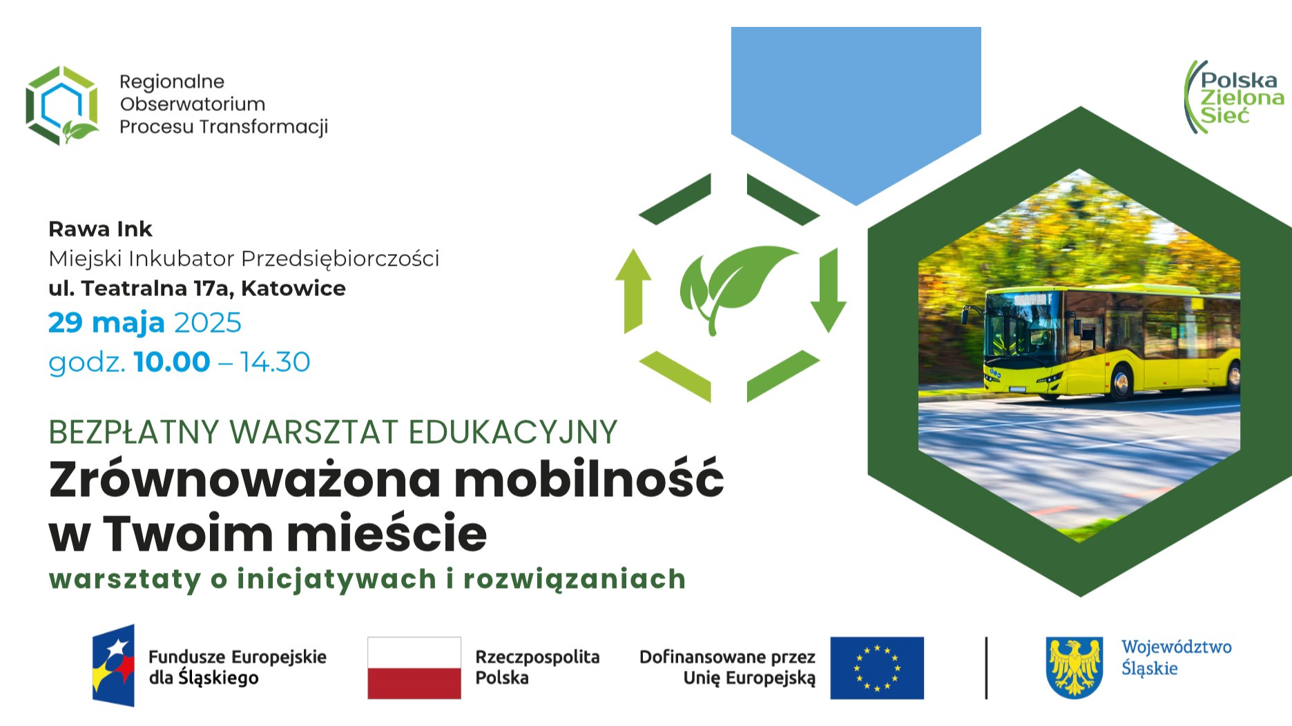 Zaproszenie na warsztat edukacyjny pn. "Zrównoważona mobilność w Twoim mieście: warsztaty o inicjatywach i rozwiązaniach". Źródło: PZS.